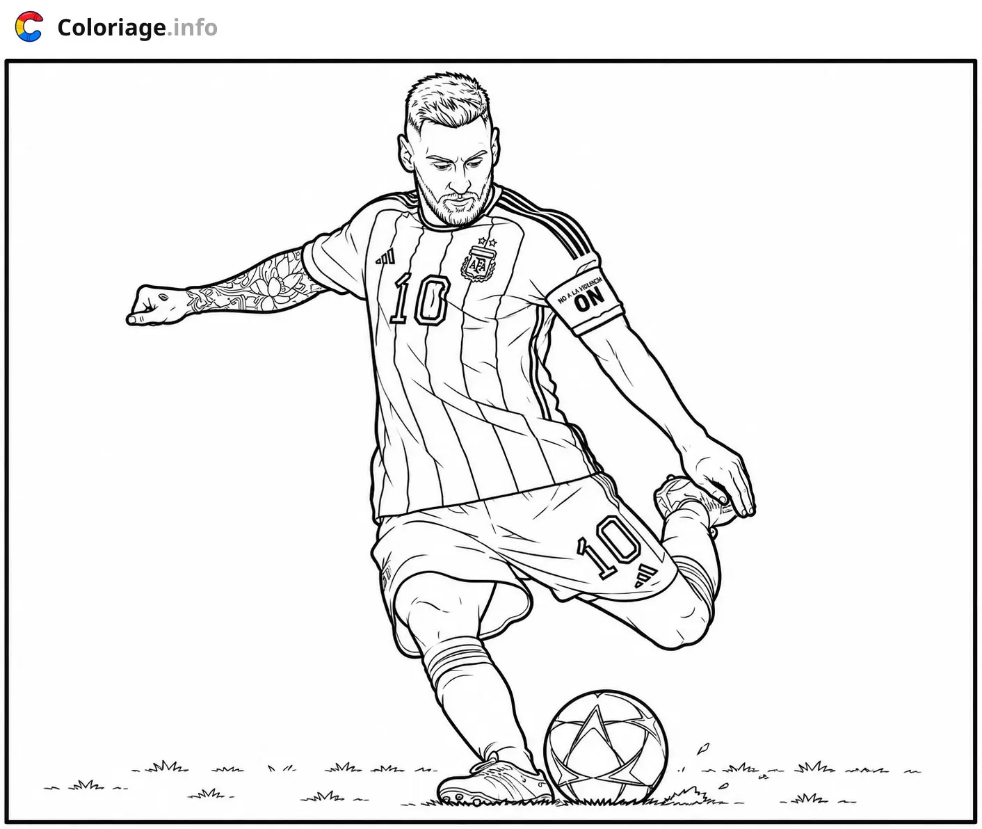 Coloriage Lionel Messi Argentine Joueur de football en action - Foot à imprimer