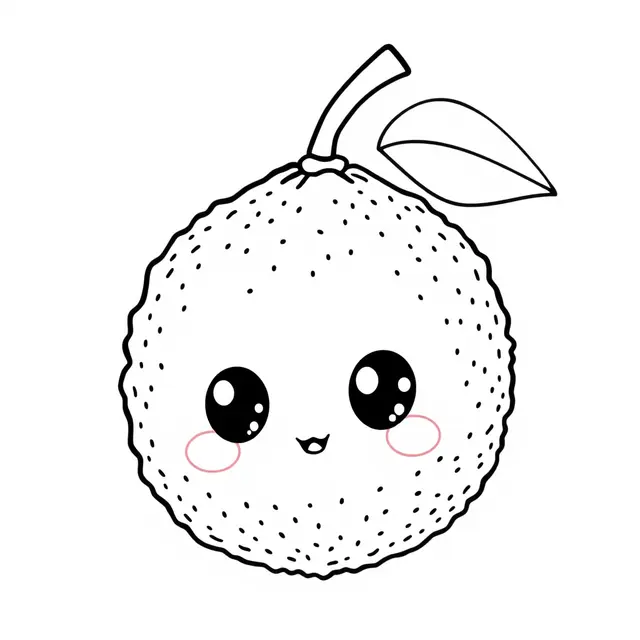 Kawaii Lychee Fruit coloring page to print