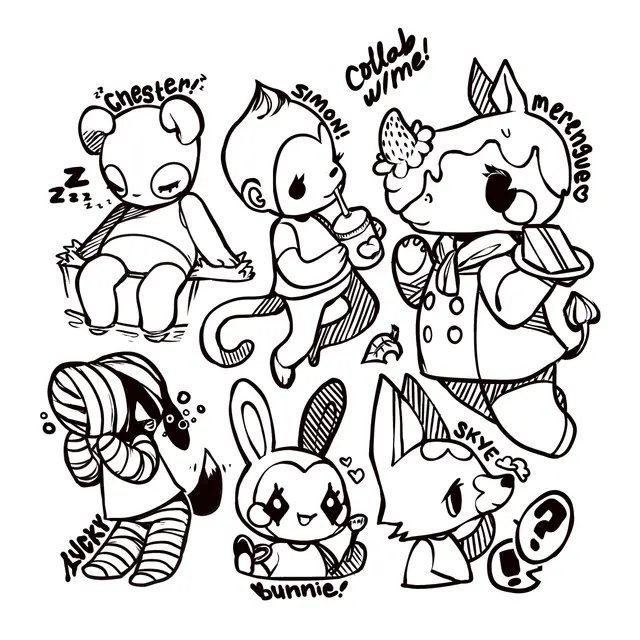 Coloriage Animal Crossing - Petits animaux mignons - Animal crossing à imprimer