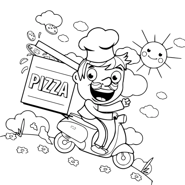 Coloriage Livreur De Pizza - Pizza à imprimer