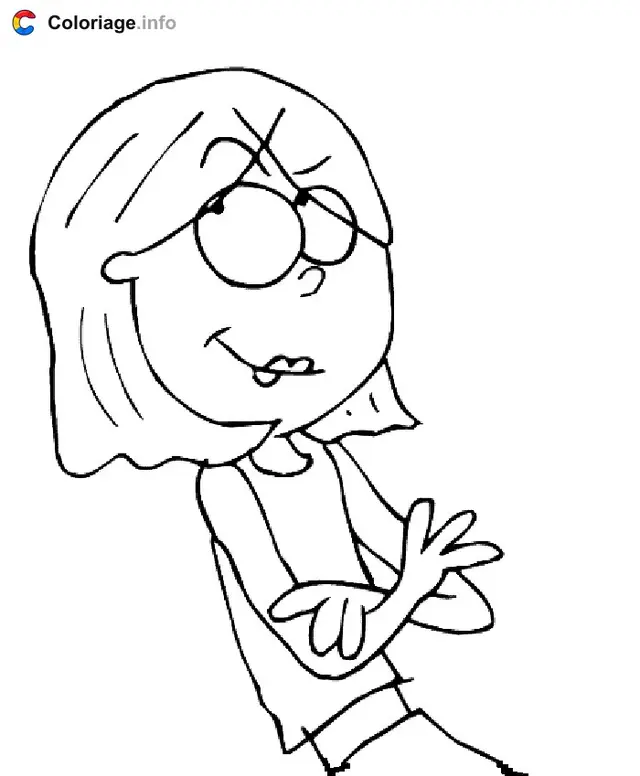 Desenho de Lizzie McGuire sorridente com seus óculos para colorir