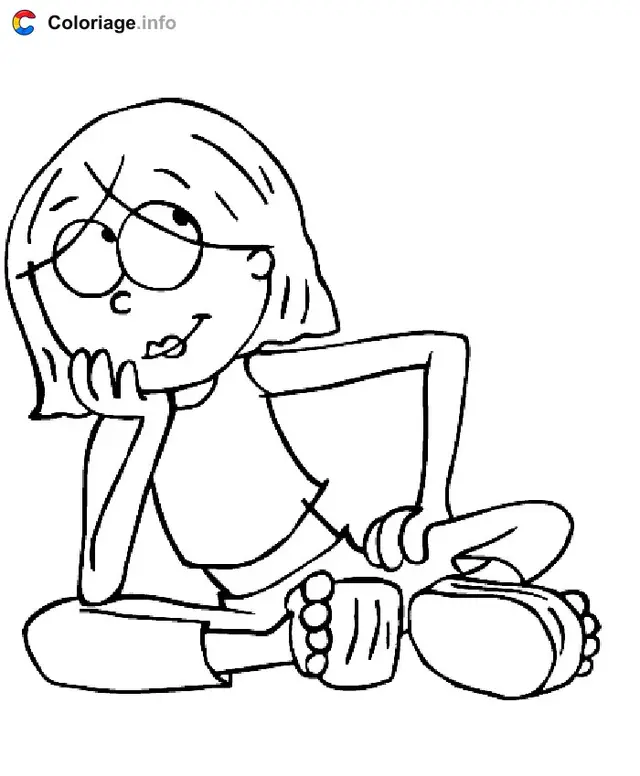 Desenho de Lizzie McGuire relaxando com sua bebida para colorir