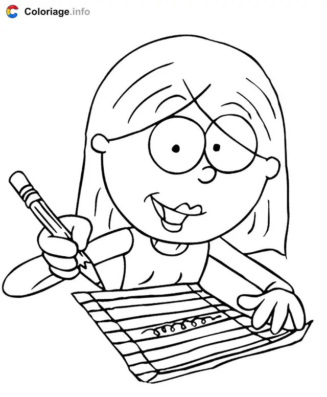 Desenho de Lizzie McGuire desenhando com lápis de cor para colorir