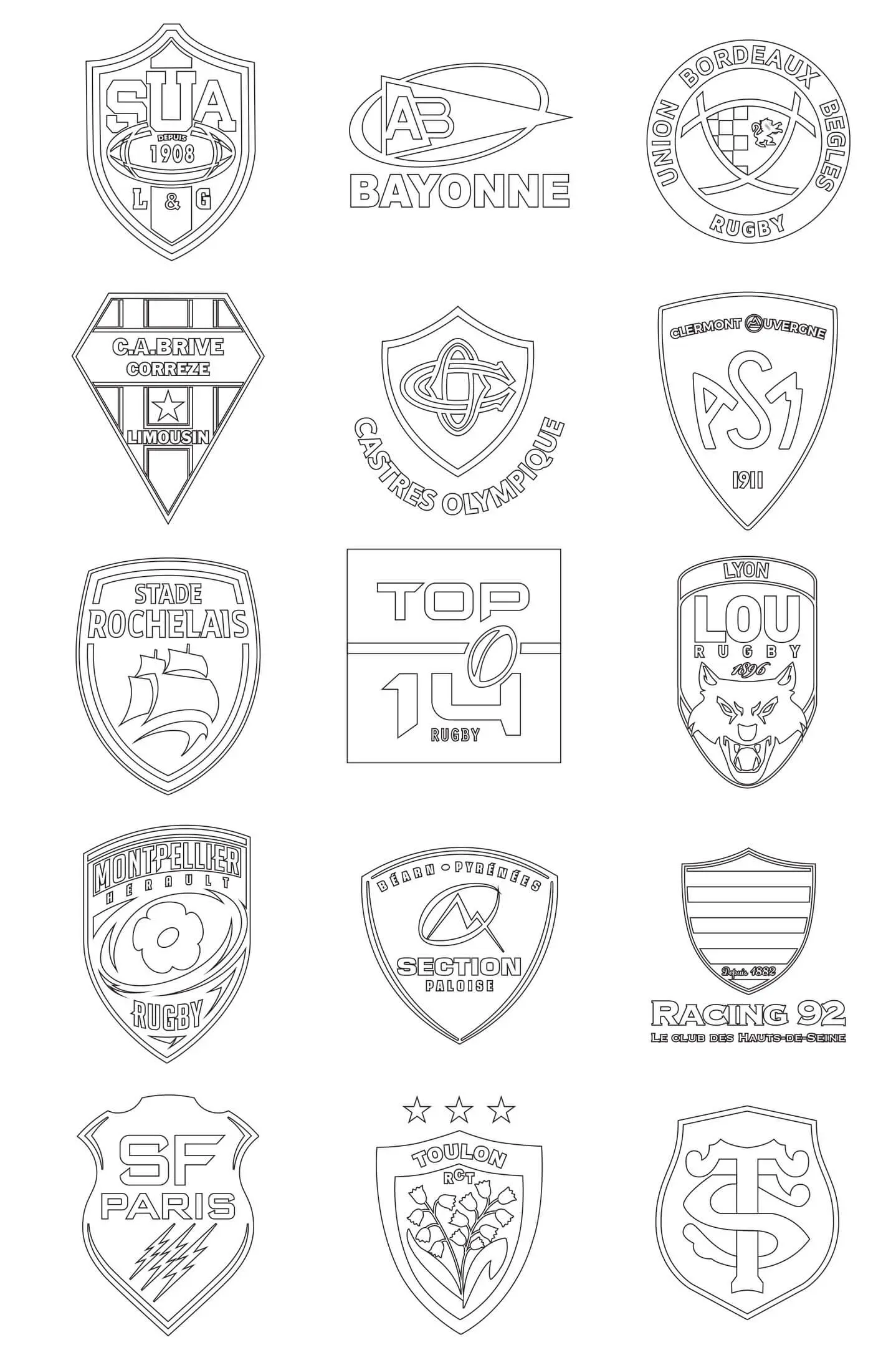 Coloriage Logos des clubs de rugby français - Rugby à imprimer