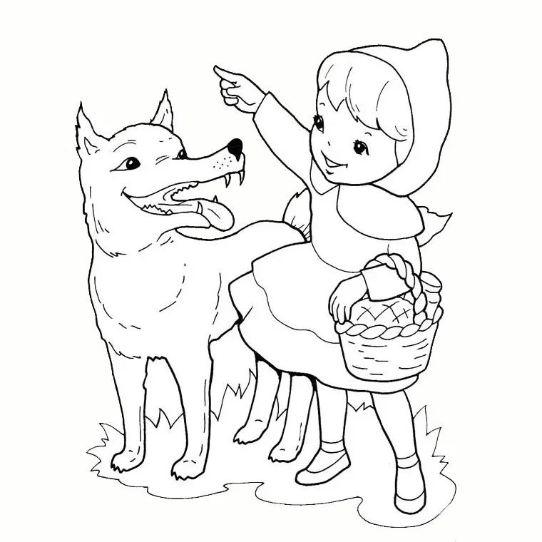 Coloriage Loup Chaperon Rouge - Animaux à imprimer