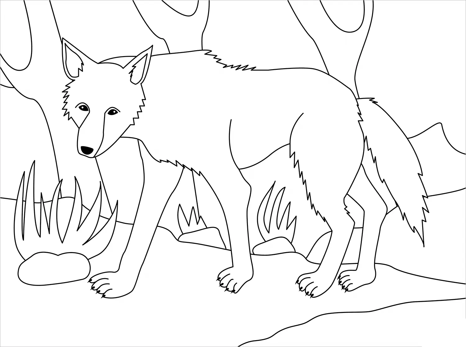 Coloriage Loup Dans La Forêt Par Olga Gaidoush - Loup à imprimer