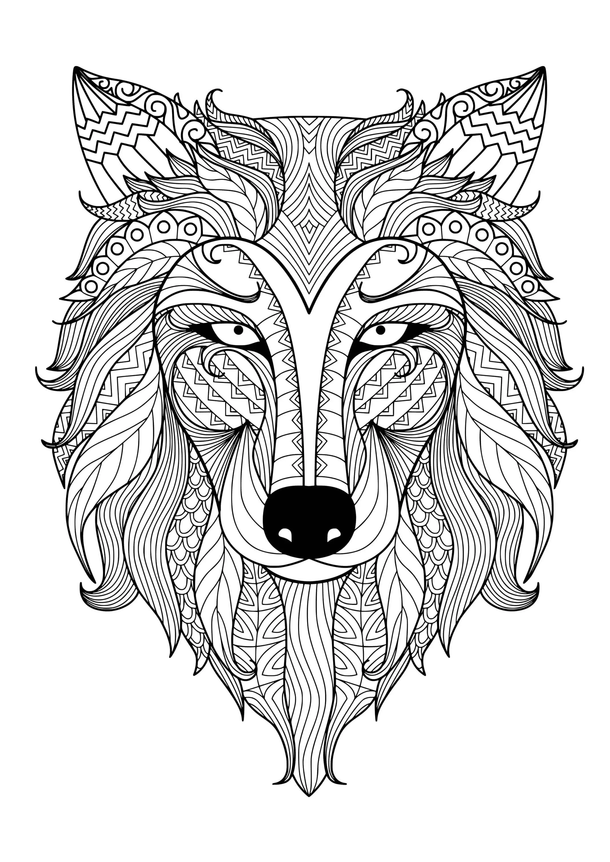 Coloriage Loup Mandala Zentangle - Loup à imprimer