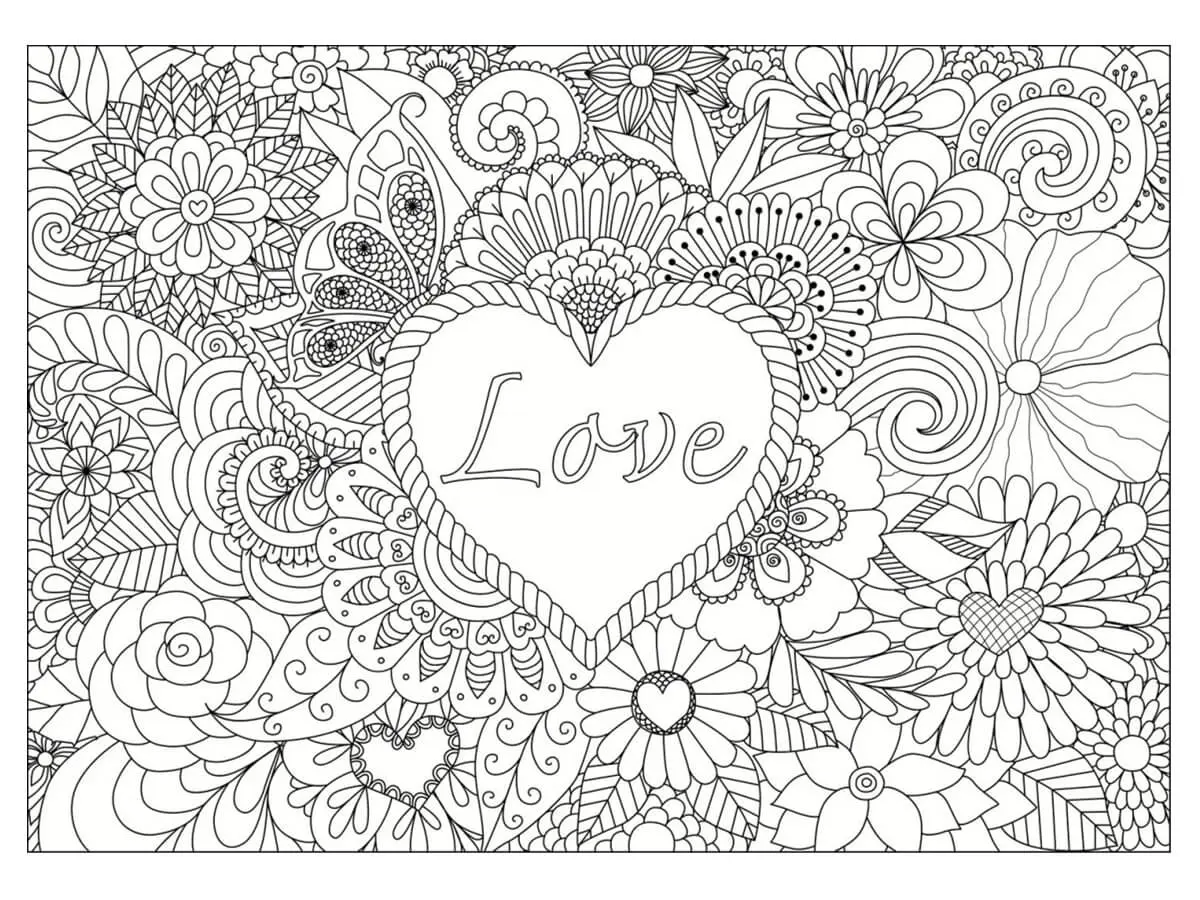 Ausmalbild Love Herz Teenager Mädchen Mandala zum Ausdrucken