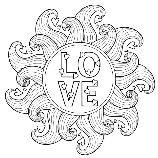 Coloriage Love Mandala Cœur Vagues - Mandala à imprimer