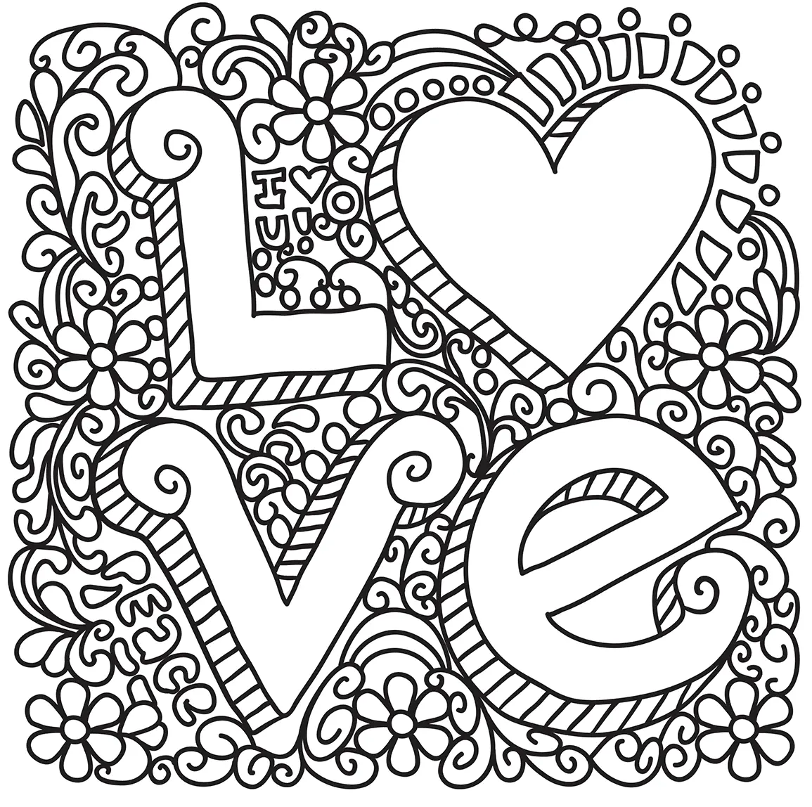 Coloriage Love Zentangle St Valentin - Saint-Valentin à imprimer