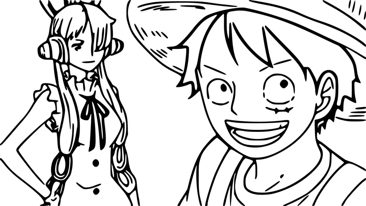 Luffy & Uta – One Piece Red coloring page to print