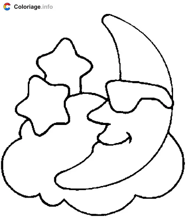 Coloriage Lune avec lunette de soleil dans les étoiles - Lune à imprimer