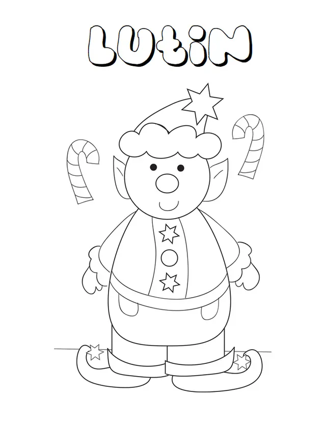 Coloriage Lutin De Noël Maternelle Enfant Scolaire - Lutin de Noël à imprimer
