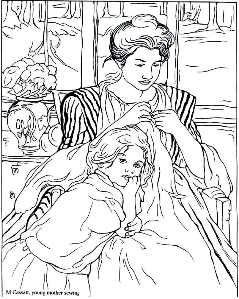 Coloriage M Cassat Jeune Mère Cousant - Art à imprimer