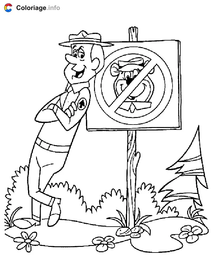 Coloriage M Smith le garde du parc - Yogi l'ours à imprimer