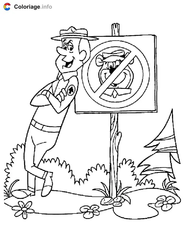 Coloriage M. Smith le garde du parc - Yogi l'ours à imprimer