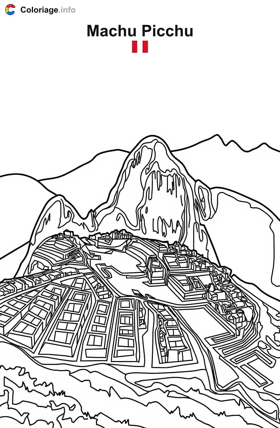 Coloriage Machu Picchu Pérou - Monuments à imprimer