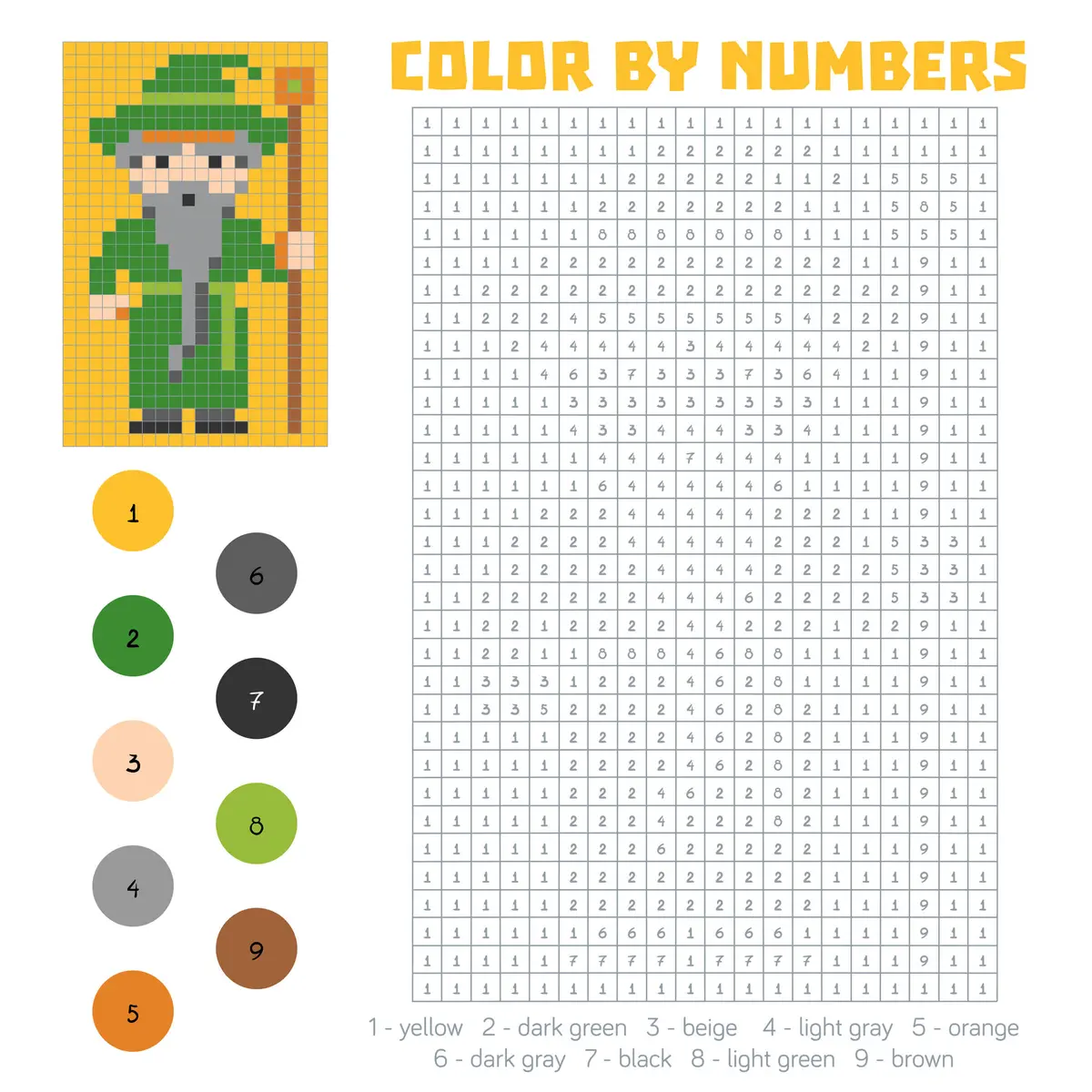 Magic Pixel Wizard Color by Number coloring page to print