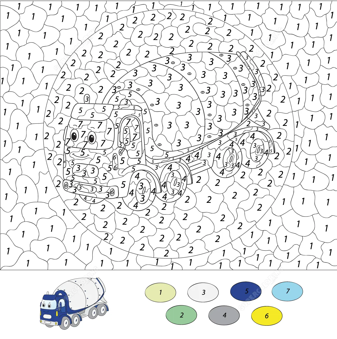 Coloriage Magique CE2 : la bétonnière - Magique CE2 à imprimer