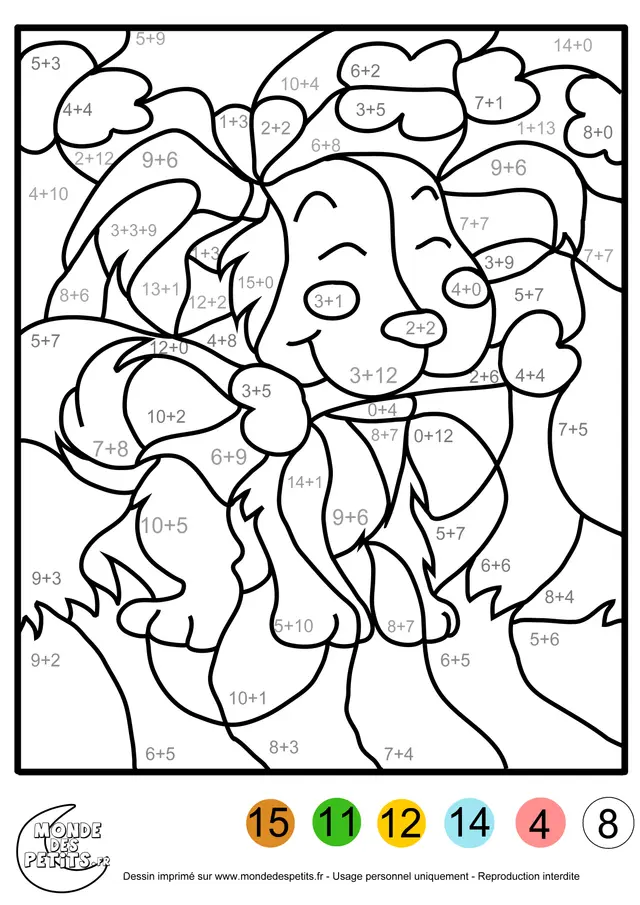 Mystery Picture Math Addition Color by Number coloring page to print
