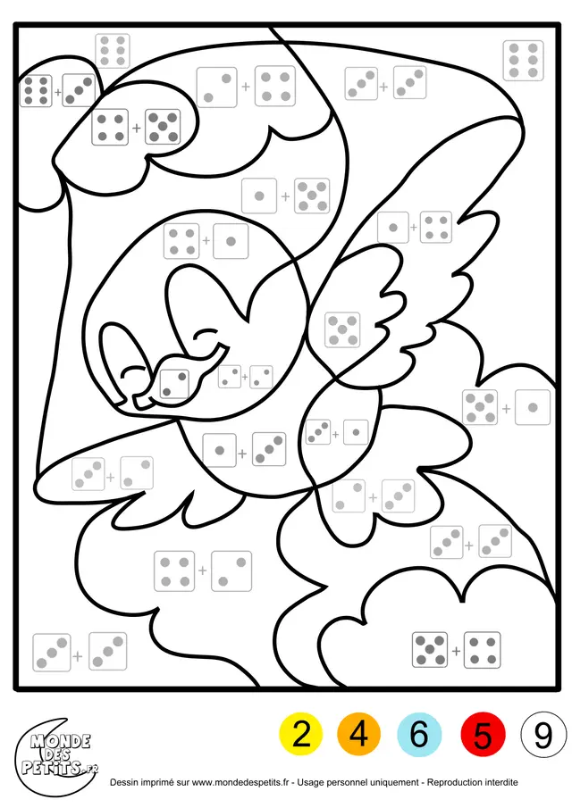 Hidden Addition Reveal Color by Number coloring page to print
