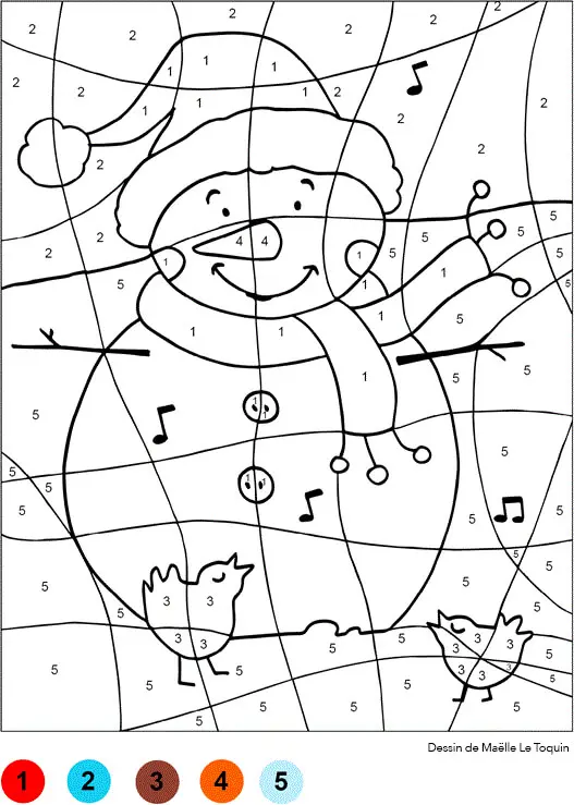 Coloriage Magique Bonhomme De Neige Noël Chiffre Numéro - Magique noel à imprimer