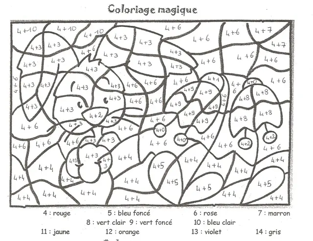Coloriage magique addition niveau CE2 - Magique addition à imprimer
