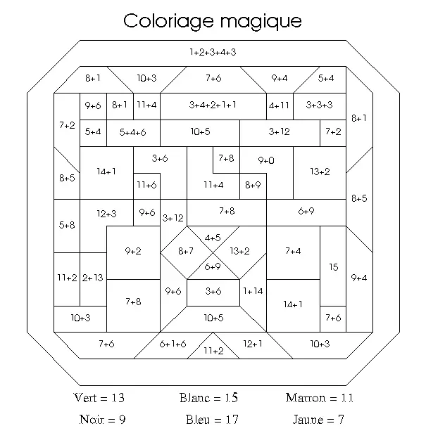 Coloriage Magique addition CE2 avec résultats simples - Magique addition à imprimer