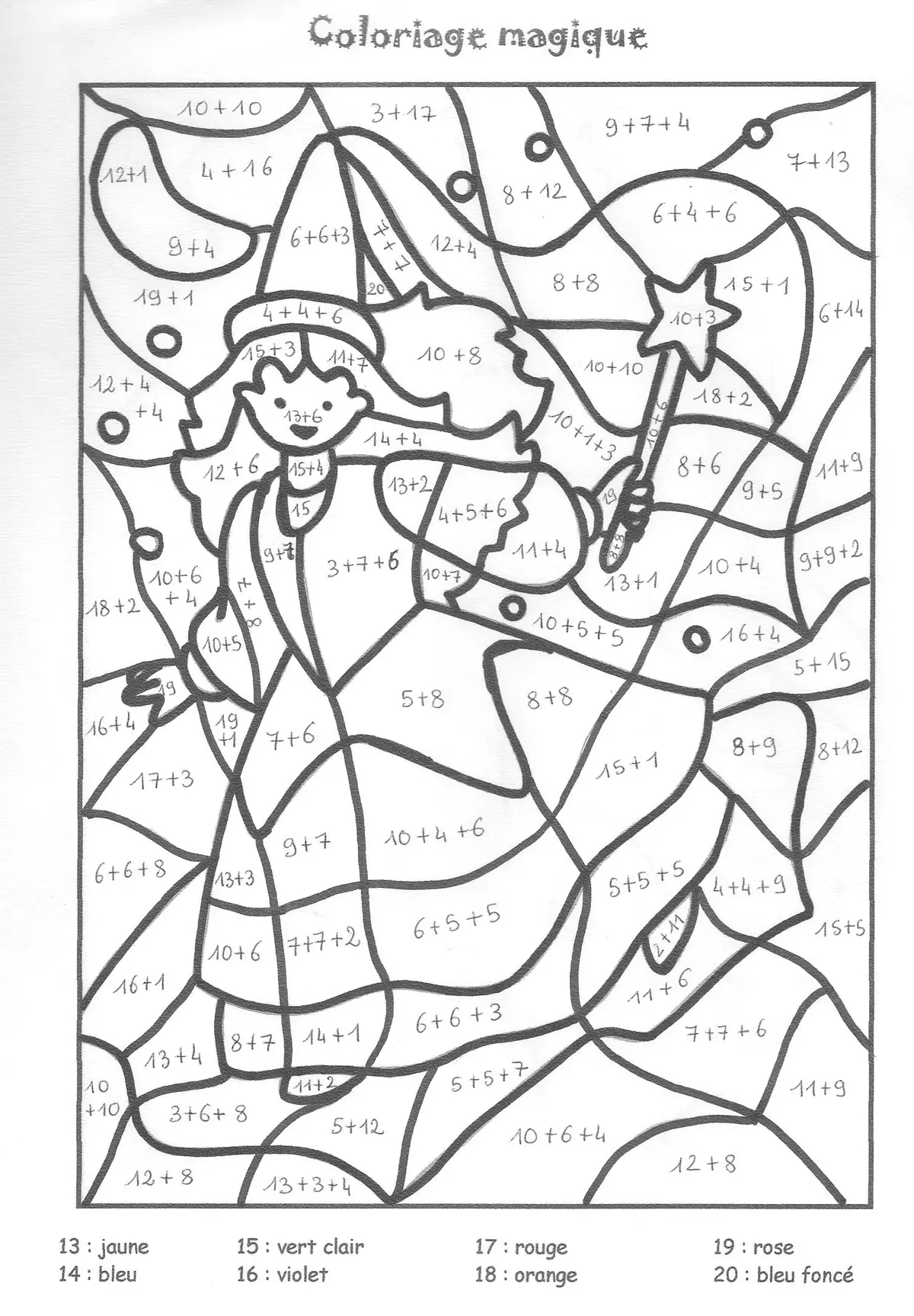 Ausmalbild Magische Addition CE2 – Stufe 28 zum Ausdrucken