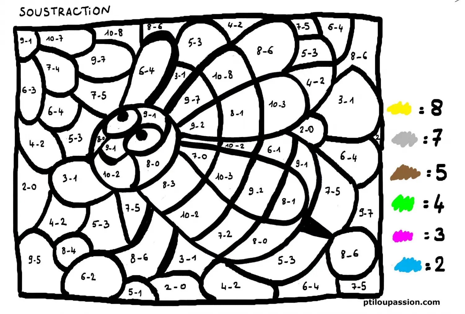 Coloriage magique soustraction CE1-CE2 apprentissage - Magique soustraction à imprimer