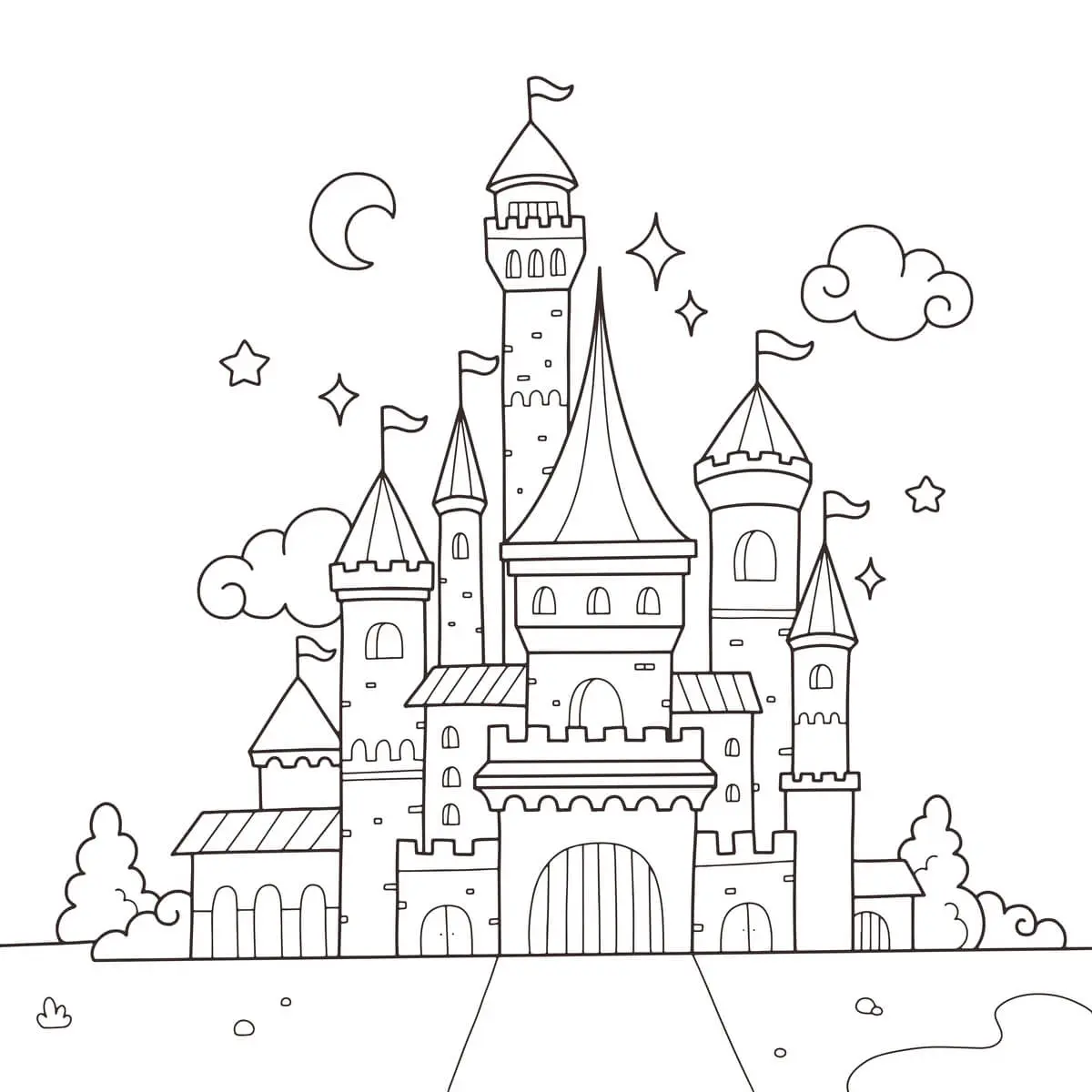 Ausmalbild Wunderschönes Prinzessinnen-Schloss zum Ausdrucken