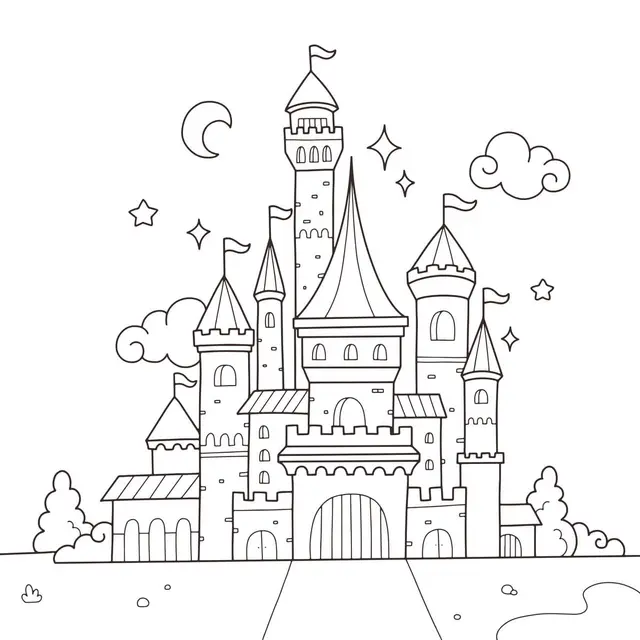 Coloriage Magnifique Château Princesse Fort - Château de princesse à imprimer