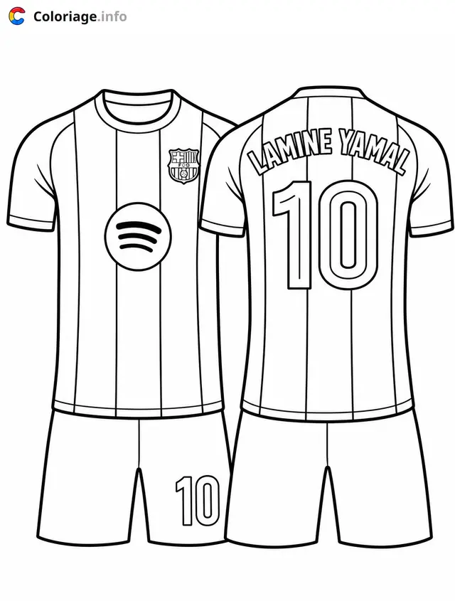 Coloriage Maillot de football Lamine Yamal FC Barcelone - Lamine Yamal à imprimer