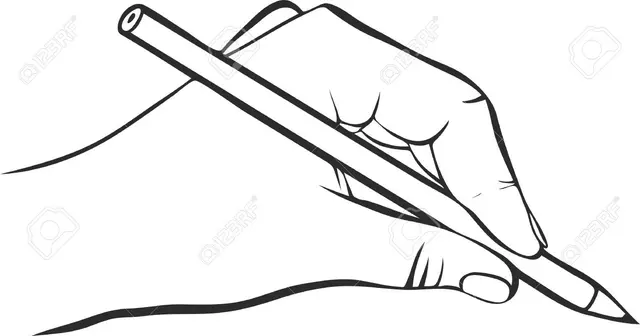 Ausmalbild Kinderhand zeichnet mit einem Bleistift zum Ausdrucken