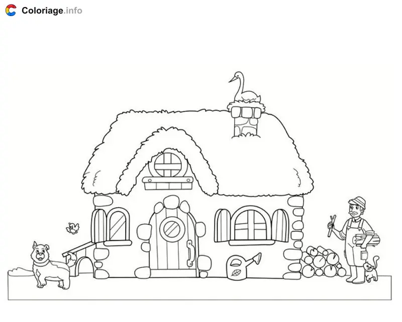 Disegno di Casa con mattoni e animali da stampare