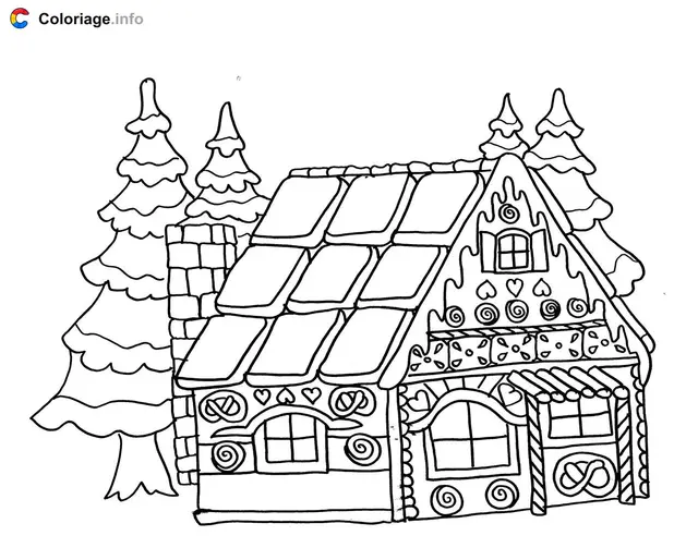 Coloriage Maison de Noël pain d'épices - Maison à imprimer