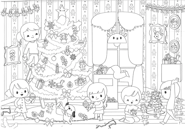 Coloriage Maison Enfants Célébration De Noël - Noël à imprimer