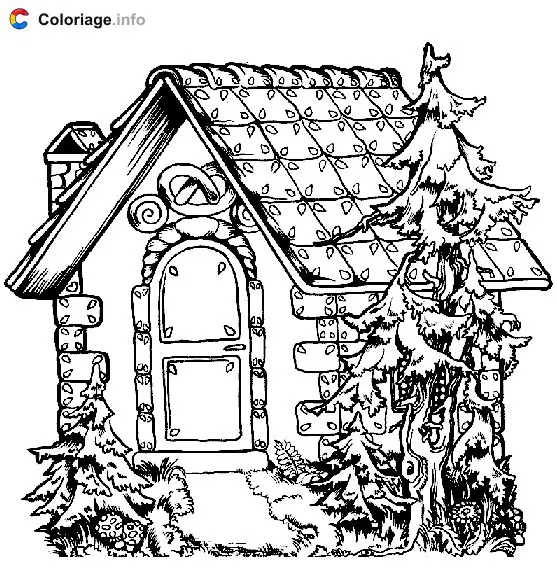 Disegno di Casa e abeti da stampare