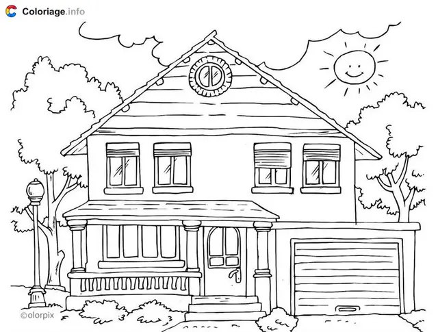 Coloriage Maison extérieur moderne complexe - Maison à imprimer