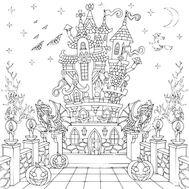 Coloriage Maison Hantée Château Hallowen Adulte - Halloween à imprimer