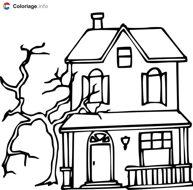 Coloriage Maison hantée Halloween - Maison à imprimer