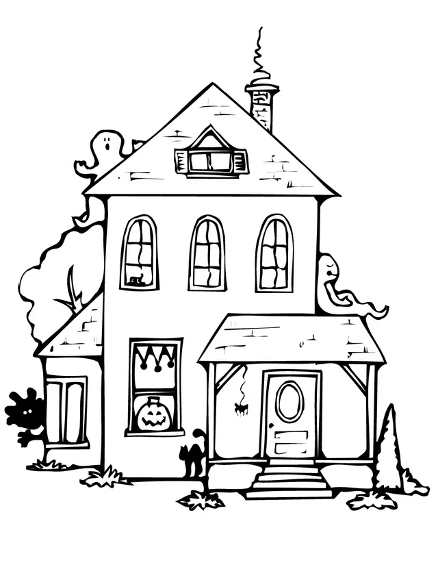 Coloriage Maison Hantée Halloween Avec Fantômes - Halloween à imprimer