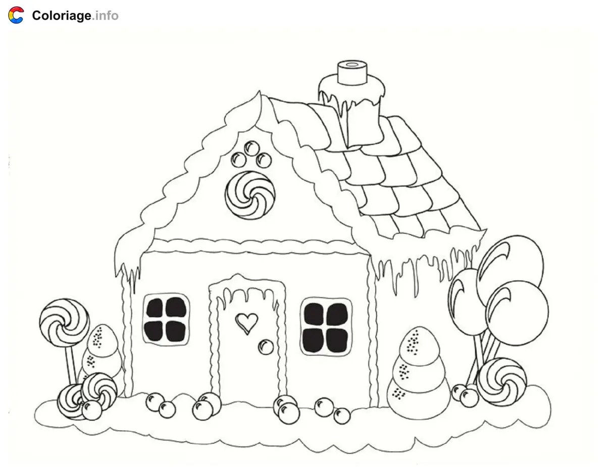 Disegno di Casa di pan di zenzero nella neve di Natale da stampare