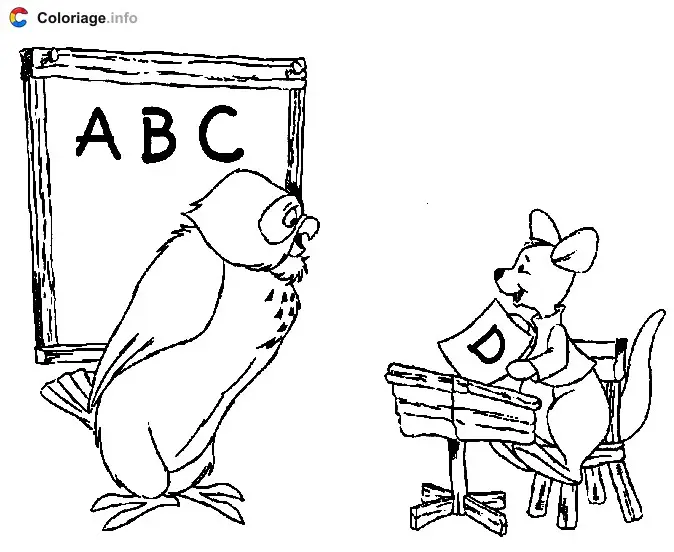 Maître Hibou fait la classe à petit Gourou coloring page to print