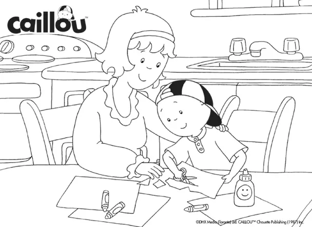Coloriage Mama Et Caillou Font Du Bricolage Ensemble - Caillou à imprimer