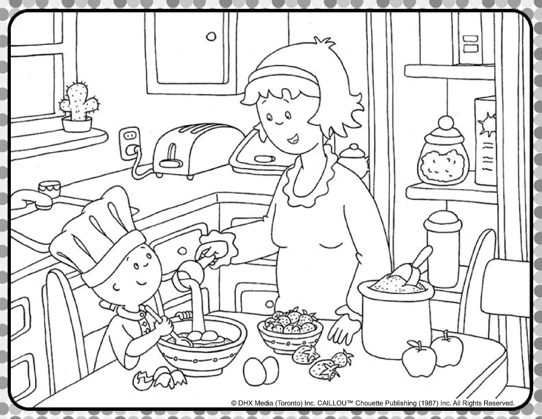 Coloriage Mama Et Caillou Prepare Une Recette De Cuisine - Caillou à imprimer
