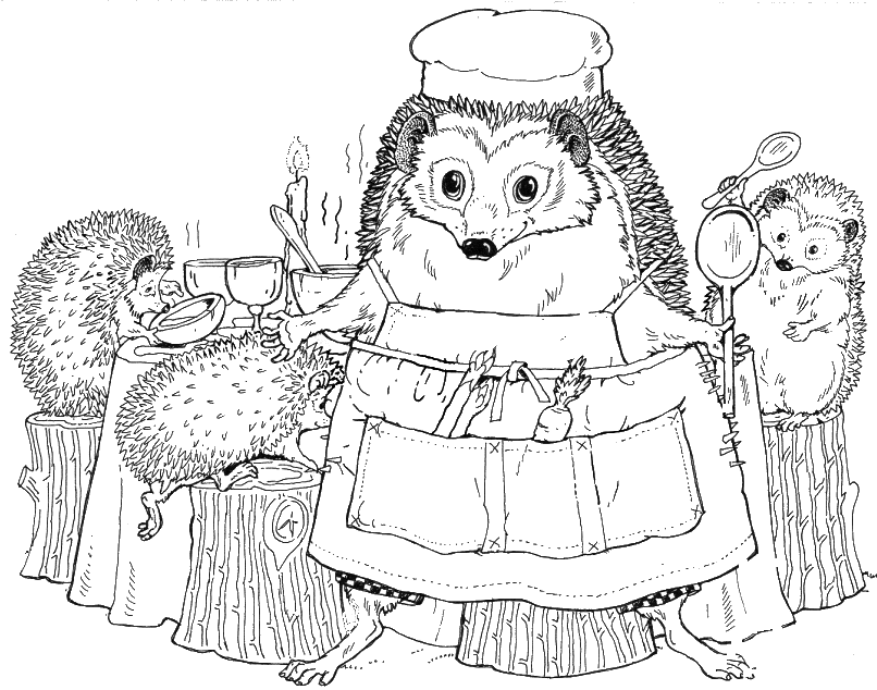 Coloriage Maman Hérisson Dans La Cuisine - Hérisson à imprimer
