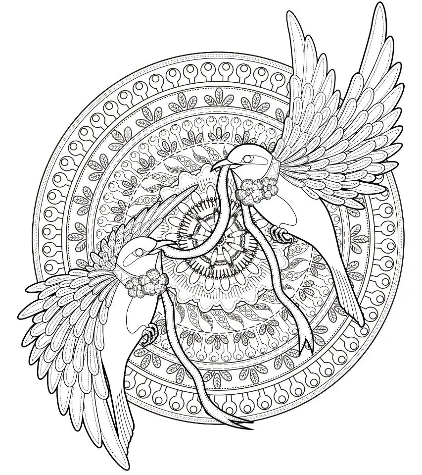 Coloriage Mandala Oiseau Symétrique pour Adulte - Mandala à imprimer