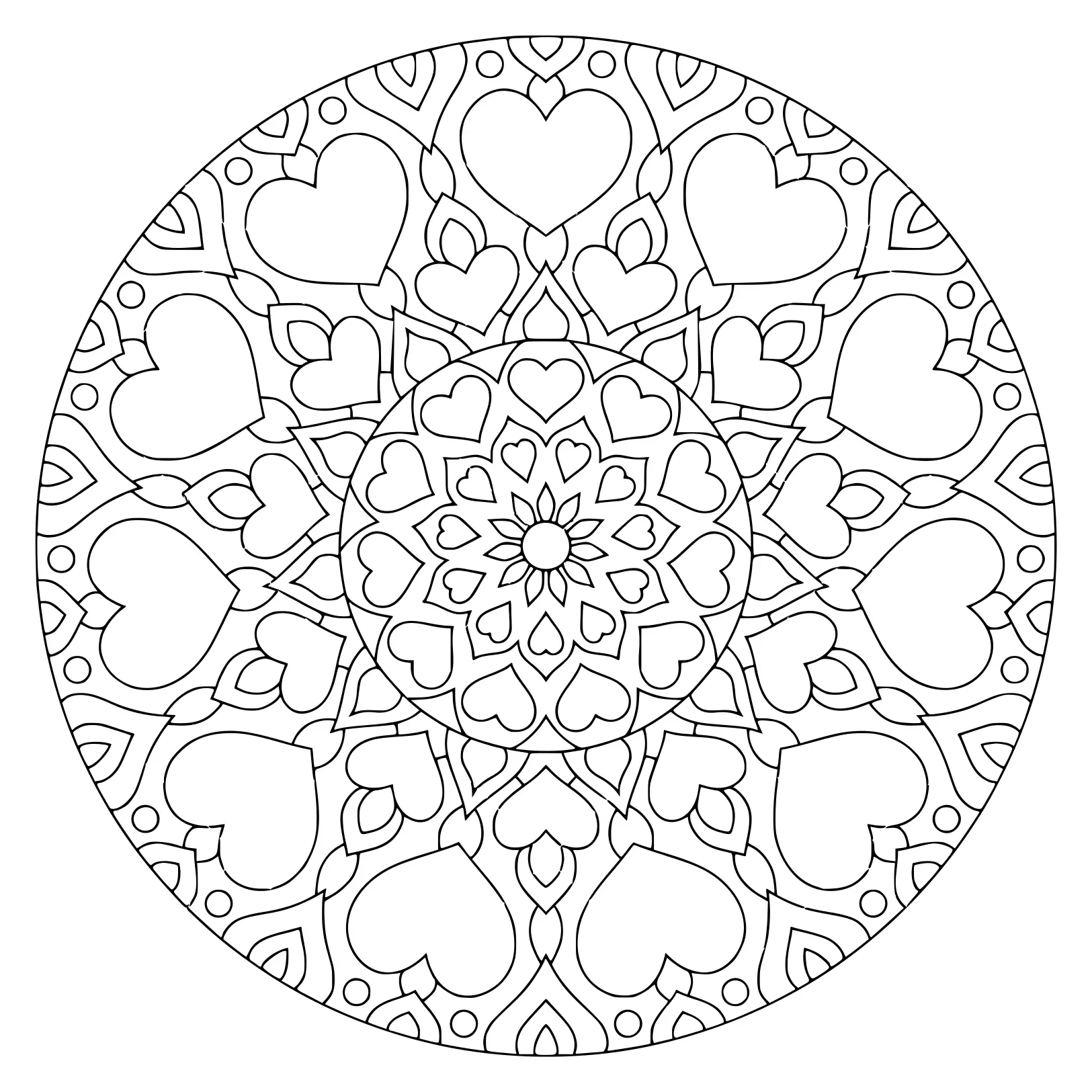 Coloriage Mandala Avec Des Cœurs Et Fleurs - Saint-Valentin à imprimer