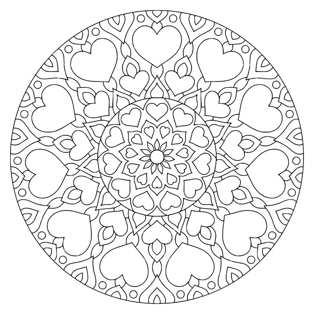 Coloriage Mandala Avec Des Cœurs Et Fleurs - Saint-Valentin à imprimer